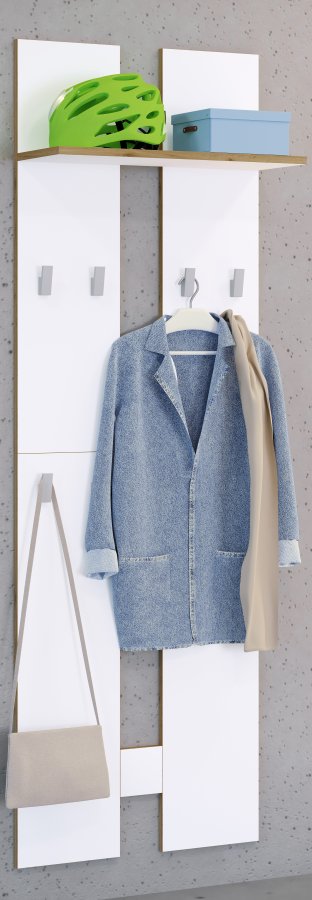 VCM NORDIC Salia L klesstativ, m. hattehylle og 8 kroker - hvit/natur tre