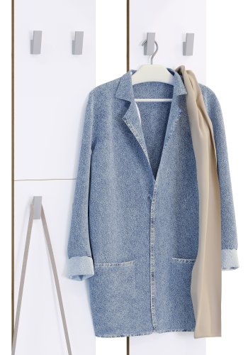 VCM NORDIC Salia L klesstativ, m. hattehylle og 8 kroker - hvit/natur tre