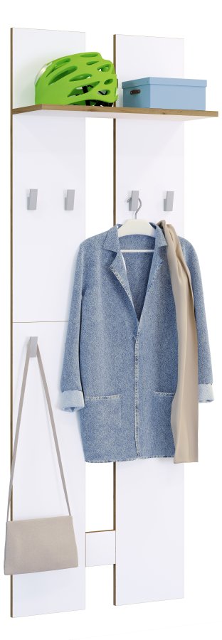 VCM NORDIC Salia L klesstativ, m. hattehylle og 8 kroker - hvit/natur tre
