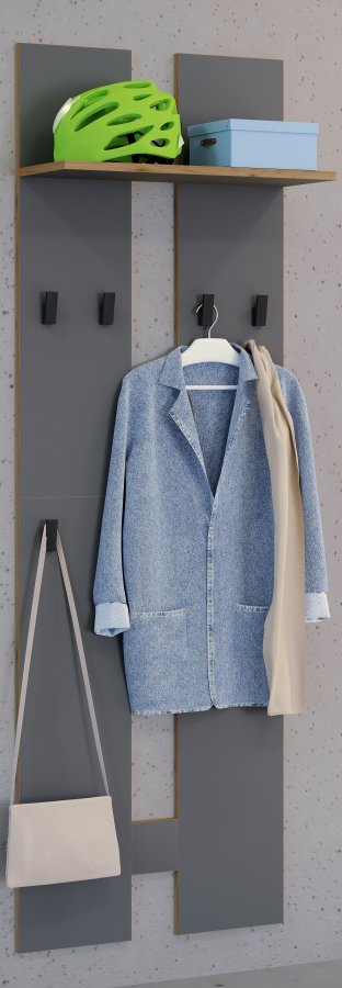 VCM NORDIC Garderobenständer Salia L, mit Hutablage und 8 Haken - Anthrazitgrau/Naturholz