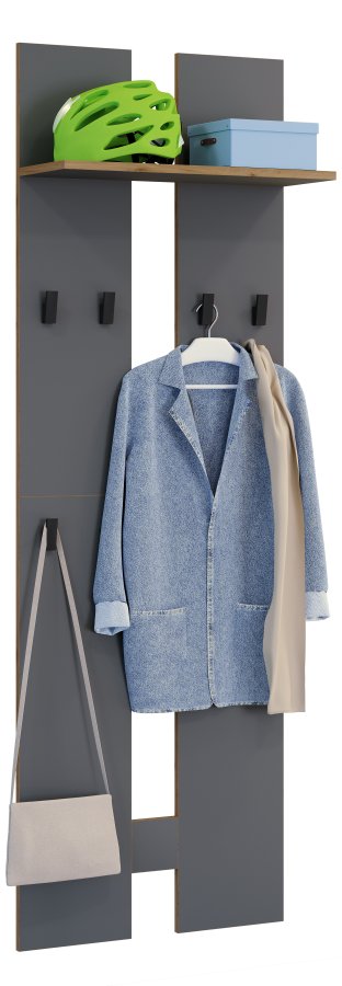 VCM NORDIC Garderobenständer Salia L, mit Hutablage und 8 Haken - Anthrazitgrau/Naturholz