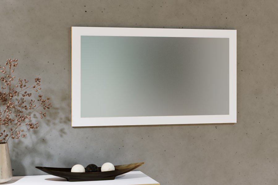 VCM NORDIC Salia Wandspiegel, rechteckig – Spiegelglas und Weiß/Naturholz (45x80)