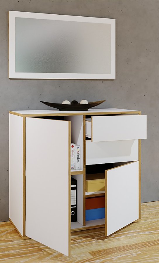 VCM NORDIC Salia Wandspiegel, rechteckig – Spiegelglas und Weiß/Naturholz (45x80)