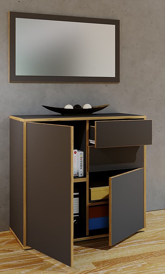 VCM NORDIC Salia Wandspiegel, rechteckig – Spiegelglas und Anthrazitgrau/Naturholz (45x80)