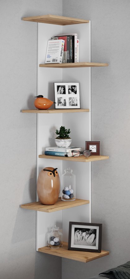 VCM NORDIC Balos XL Eckwandregal - Weiß/Naturholz
