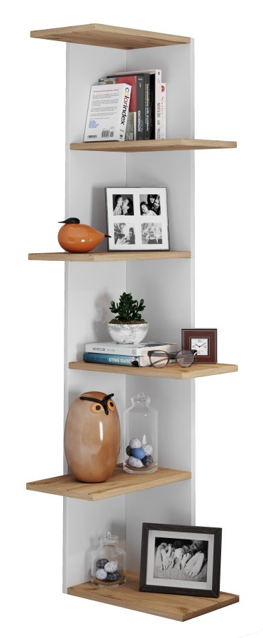 VCM NORDIC Balos XL Eckwandregal - Weiß/Naturholz