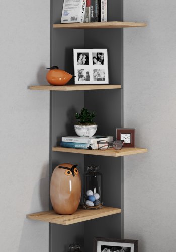 VCM NORDIC Balos XL Eckwandregal - Anthrazitgrau/Naturholz