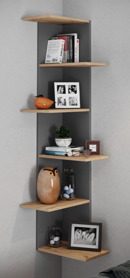 VCM NORDIC Balos XL Eckwandregal - Anthrazitgrau/Naturholz