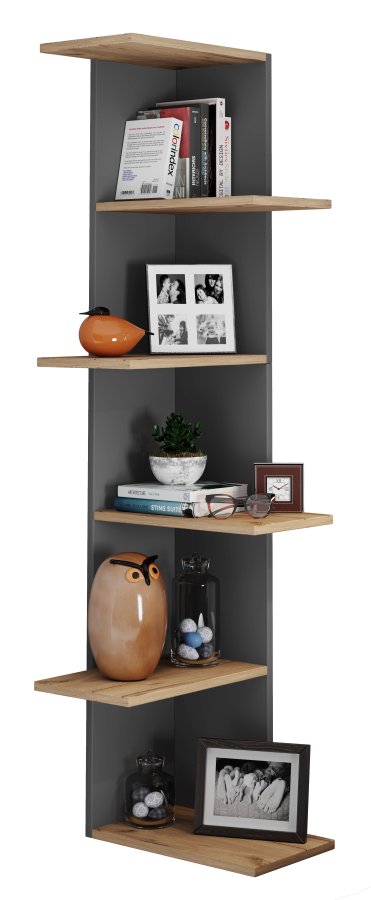 VCM NORDIC Balos XL Eckwandregal - Anthrazitgrau/Naturholz