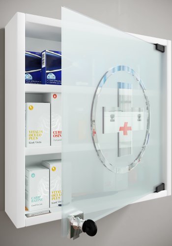 VCM NORDIC Hustila S Medizinschrank, mit 1 abschließbaren Glastür und 2 Einlegeböden – Holz weiß