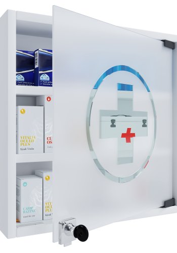 VCM NORDIC Hustila S Medizinschrank, mit 1 abschließbaren Glastür und 2 Einlegeböden – Holz weiß