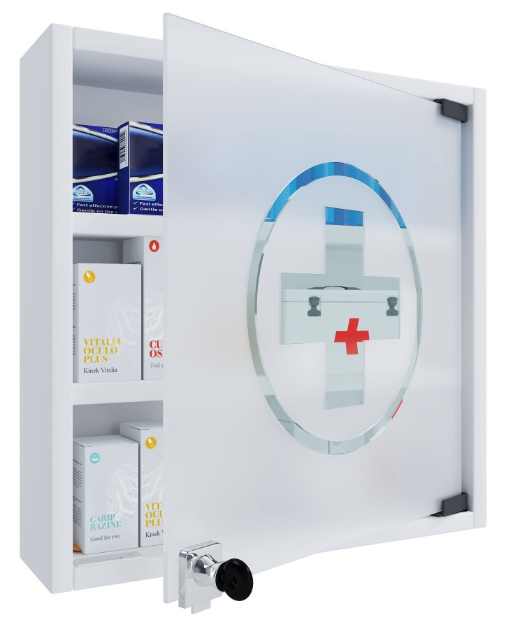 VCM NORDIC Hustila S Medizinschrank, mit 1 abschließbaren Glastür und 2 Einlegeböden – Holz weiß