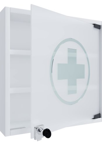 VCM NORDIC Hustila S Medizinschrank, mit 1 abschließbaren Glastür und 2 Einlegeböden – Holz weiß