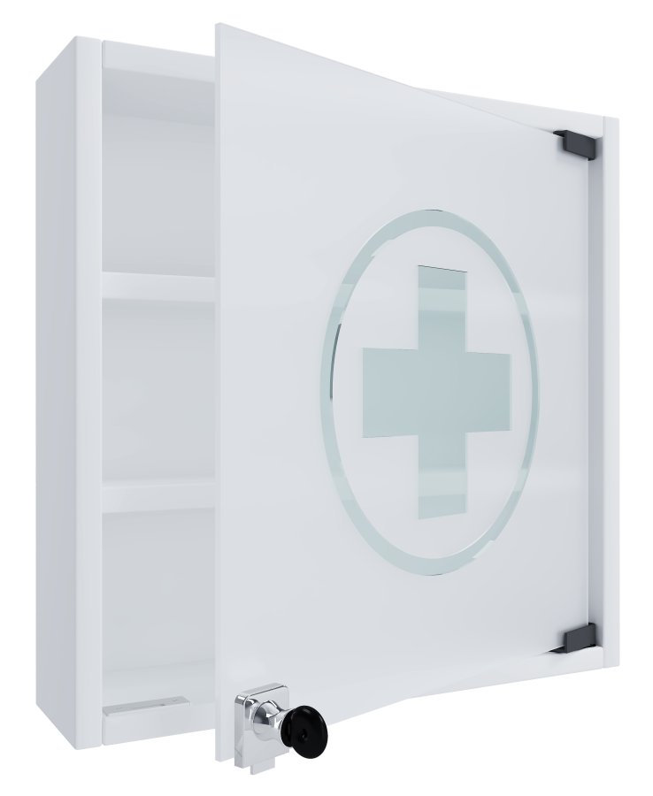 VCM NORDIC Hustila S Medizinschrank, mit 1 abschließbaren Glastür und 2 Einlegeböden – Holz weiß