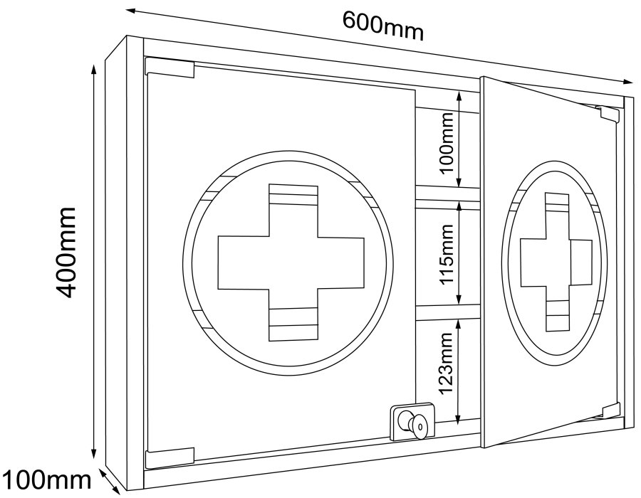 VCM NORDIC Hustila M Medizinschrank, mit 2 abschließbaren Glastüren und 2 Einlegeböden – Holz weiß