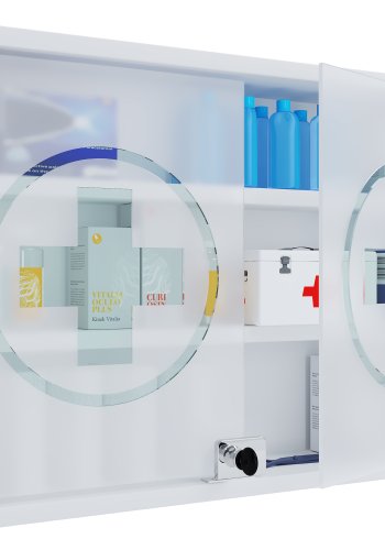 VCM NORDIC Hustila M Medizinschrank, mit 2 abschließbaren Glastüren und 2 Einlegeböden – Holz weiß