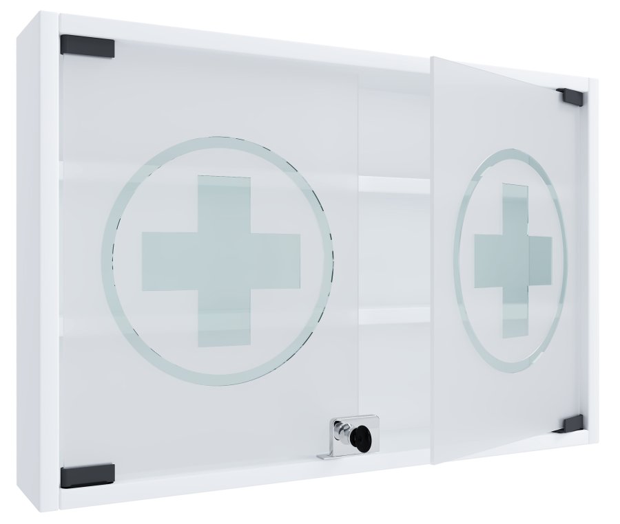 VCM NORDIC Hustila M Medizinschrank, mit 2 abschließbaren Glastüren und 2 Einlegeböden – Holz weiß