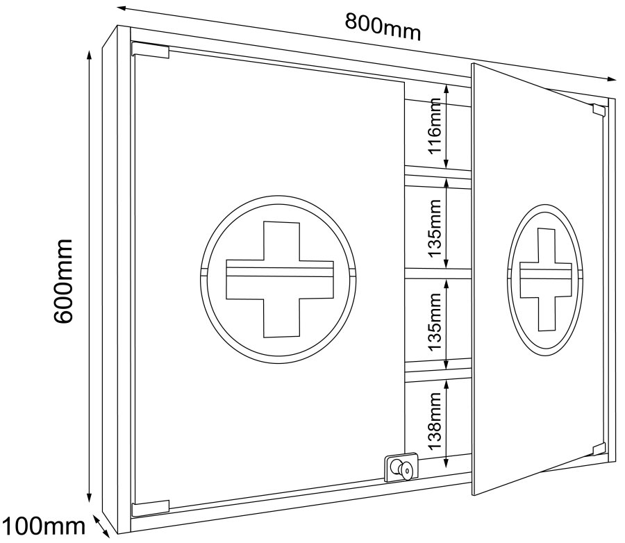 VCM NORDIC Hustila L Medizinschrank, mit 2 abschließbaren Glastüren und 3 Einlegeböden – Holz weiß