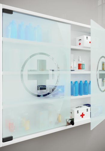 VCM NORDIC Hustila L Medizinschrank, mit 2 abschließbaren Glastüren und 3 Einlegeböden – Holz weiß