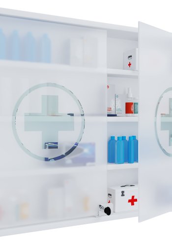 VCM NORDIC Hustila L Medizinschrank, mit 2 abschließbaren Glastüren und 3 Einlegeböden – Holz weiß