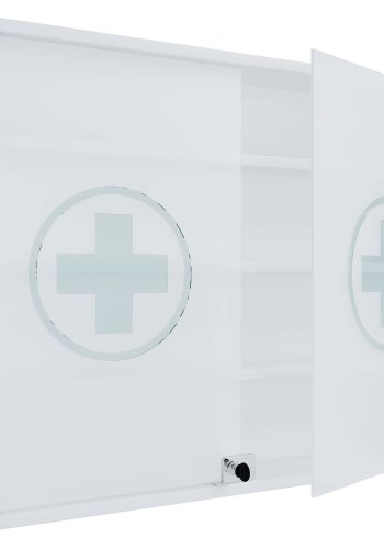VCM NORDIC Hustila L Medizinschrank, mit 2 abschließbaren Glastüren und 3 Einlegeböden – Holz weiß