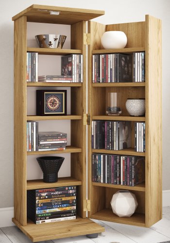 VCM NORDIC Engalo L bokhylle for CDer og DVDer, m. ls, 1 dr og 10 hyller - naturtre