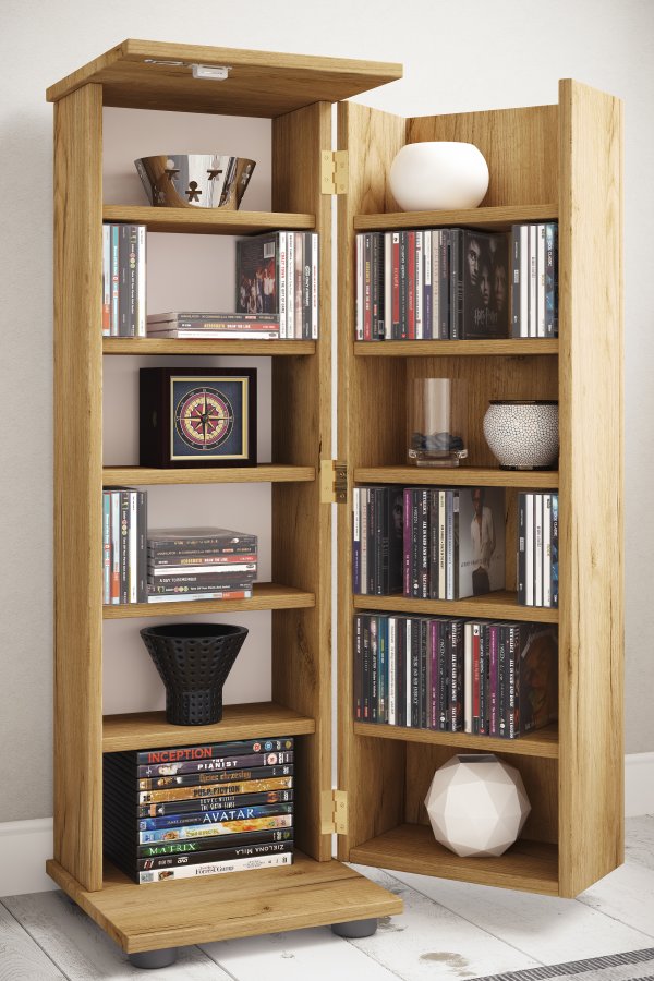 VCM NORDIC Engalo L bokhylle for CDer og DVDer, m. ls, 1 dr og 10 hyller - naturtre