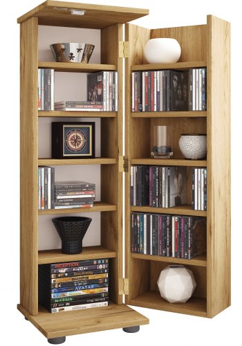 VCM NORDIC Engalo L bokhylle for CDer og DVDer, m. ls, 1 dr og 10 hyller - naturtre