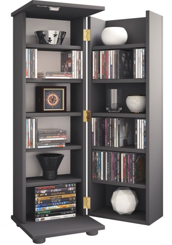 VCM NORDIC Engalo L bokhylla fr CD- och DVD-skivor, med ls, 1 drr och 10 hyllplan - antracitgrtt tr