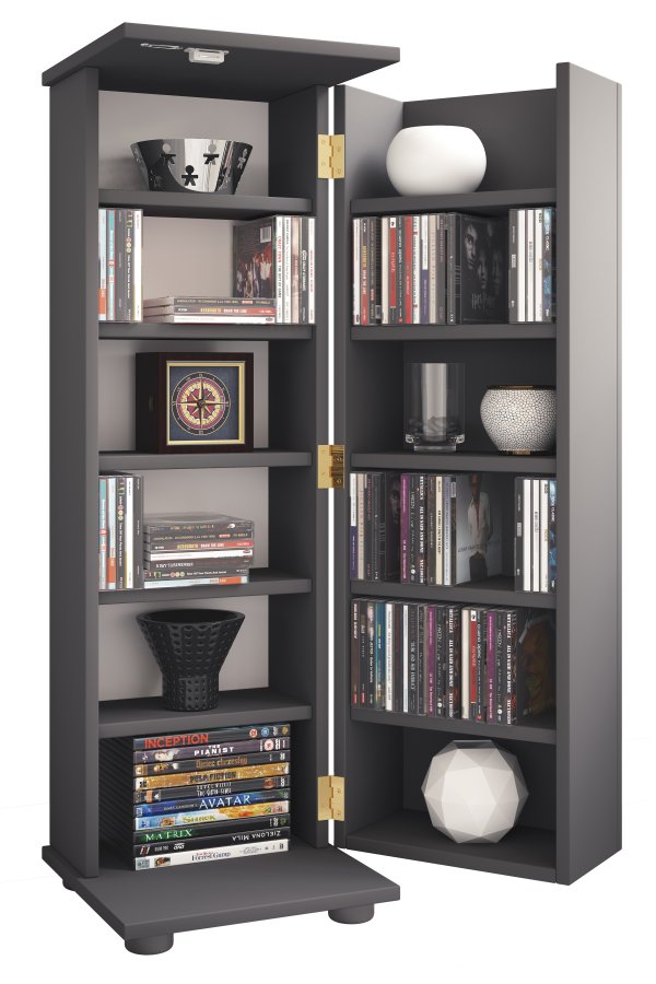 VCM NORDIC Engalo L bokhylla fr CD- och DVD-skivor, med ls, 1 drr och 10 hyllplan - antracitgrtt tr