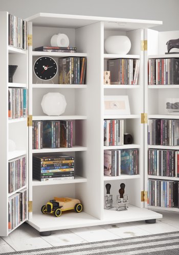 VCM NORDIC Engalo XL hylle for CDer og DVDer, m. ls, 2 drer og 20 hyller - hvitt tre