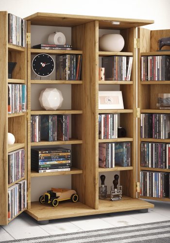 VCM NORDIC Engalo XL hylle for CDer og DVDer, m. ls, 2 drer og 20 hyller - naturtre