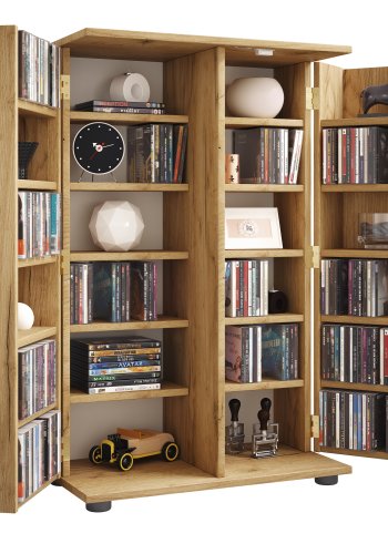 VCM NORDIC Engalo XL hylle for CDer og DVDer, m. ls, 2 drer og 20 hyller - naturtre