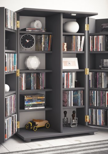 VCM NORDIC Engalo XL hylle for CDer og DVDer, m. ls, 2 drer og 20 hyller - antrasittgrtt tre