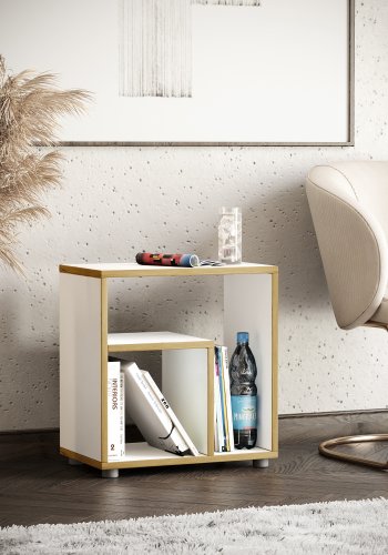 VCM NORDIC Zeito Beistelltisch, m. 2 Fächern - weiß/naturholz (50x30)