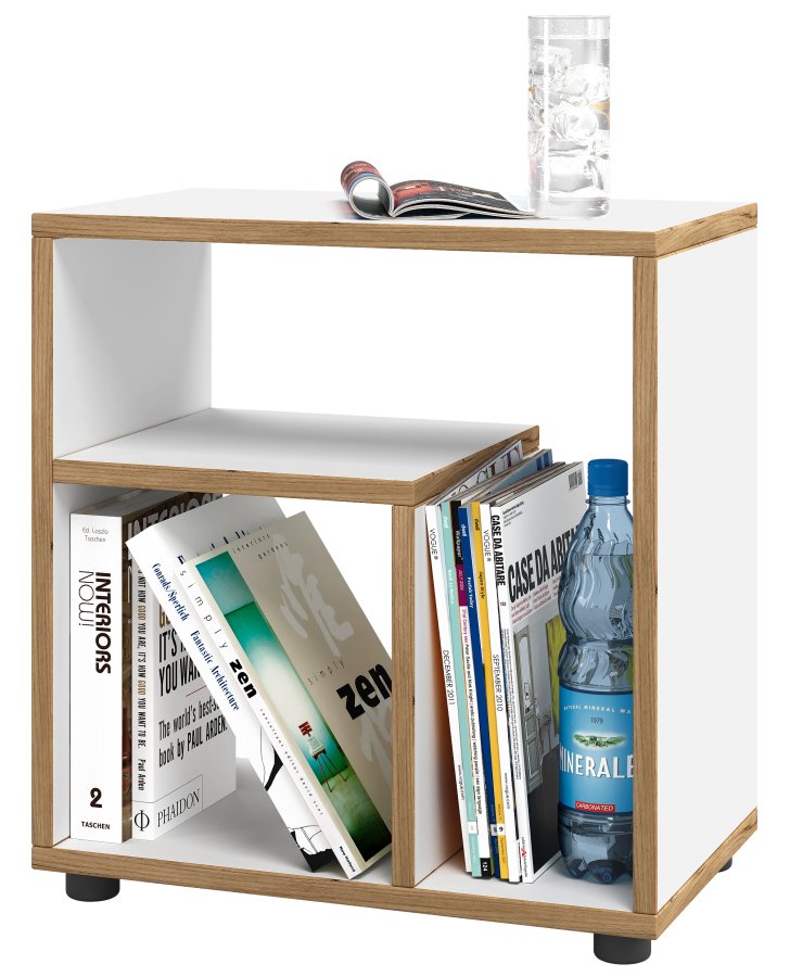 VCM NORDIC Zeito Beistelltisch, m. 2 Fächern - weiß/naturholz (50x30)