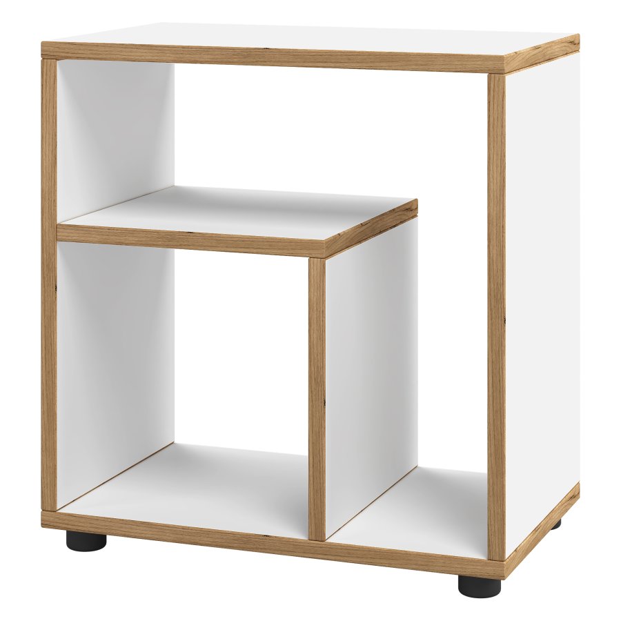 VCM NORDIC Zeito Beistelltisch, m. 2 Fächern - weiß/naturholz (50x30)