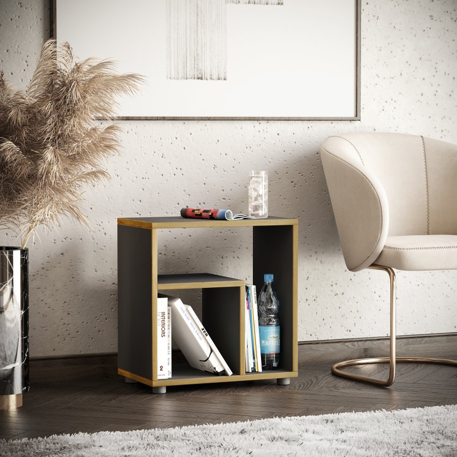 VCM NORDIC Zeito sidebord, m. 2 rom - antrasittgr/naturtre (50x30)