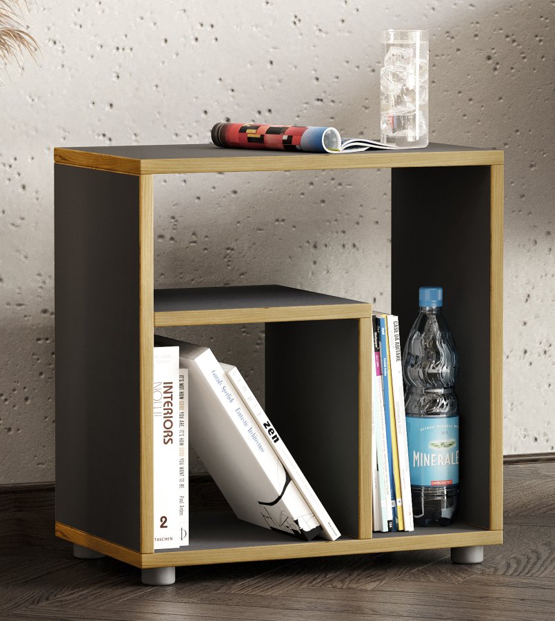 VCM NORDIC Zeito sidebord, m. 2 rom - antrasittgr/naturtre (50x30)