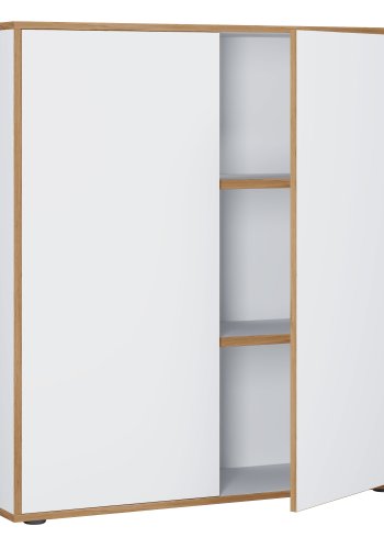VCM NORDIC Salia B100 Büroregal, mit 2 Türen und 2 verstellbaren Böden - Weiß und Naturholz