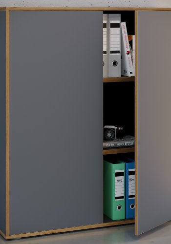 VCM NORDIC Salia B100 Büroregal mit 2 Türen und 2 verstellbaren Einlegeböden – Anthrazitgrau und Naturholz