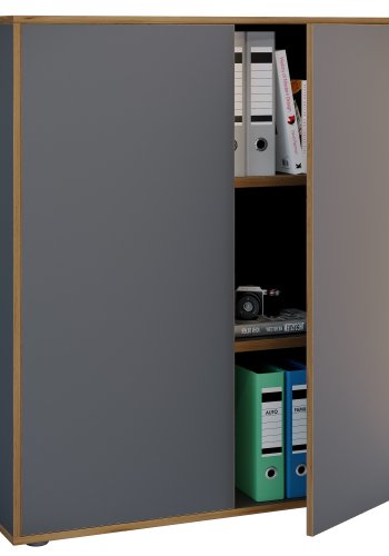 VCM NORDIC Salia B100 Büroregal mit 2 Türen und 2 verstellbaren Einlegeböden – Anthrazitgrau und Naturholz