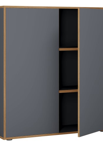 VCM NORDIC Salia B100 Büroregal mit 2 Türen und 2 verstellbaren Einlegeböden – Anthrazitgrau und Naturholz