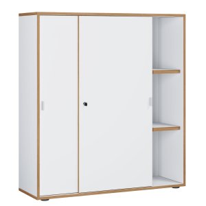 VCM NORDIC Salia B100 kontorbokhylle, m. 2 skyvedrer, ls og 2 justerbare hyller - hvit og naturlig tre