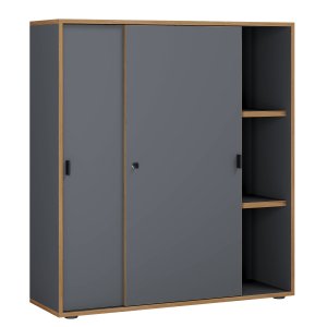 VCM NORDIC Salia B100 kontorbokhylle, m. 2 skyvedrer, ls, 2 justerbare hyller - antrasitt eik/naturtre