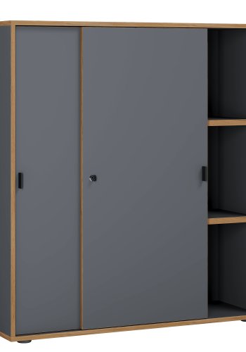 VCM NORDIC Salia B100 Büroregal, mit 2 Schiebetüren, Schloss, 2 verstellbaren Böden - Anthrazitgrau/Naturholz
