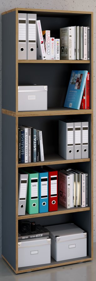 VCM NORDIC Salia B60 Büroregal mit 3 verstellbaren Böden - Anthrazitgrau und Naturholz