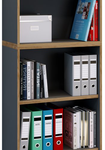 VCM NORDIC Salia B60 Büroregal mit 3 verstellbaren Böden - Anthrazitgrau und Naturholz