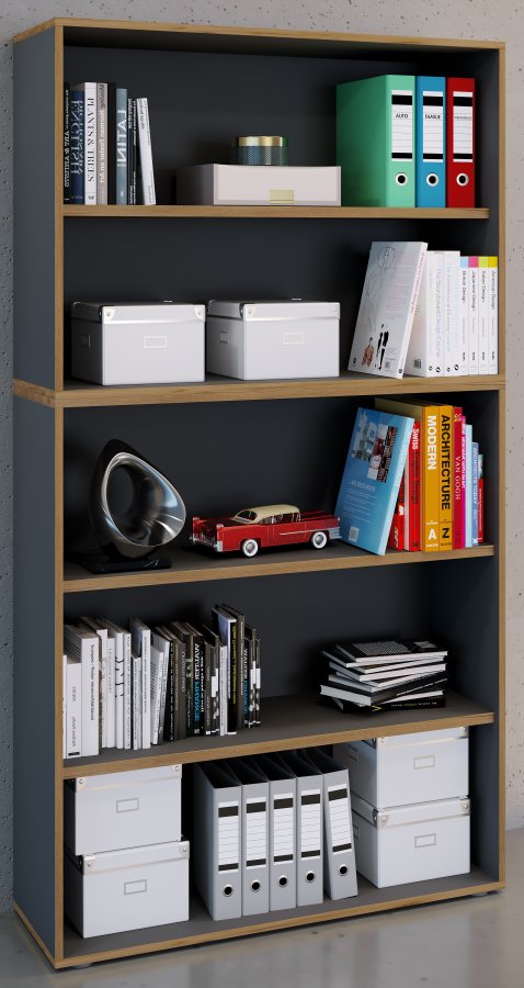 VCM NORDIC Salia B100 Büroregal mit 3 verstellbaren Böden - Anthrazitgrau und Naturholz