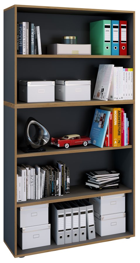 VCM NORDIC Salia B100 Büroregal mit 3 verstellbaren Böden - Anthrazitgrau und Naturholz